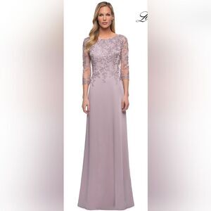 La Femme 29251 Illusion Sleeves Floral Top Dress NWT Sz 14 Light MAUVE/Pink